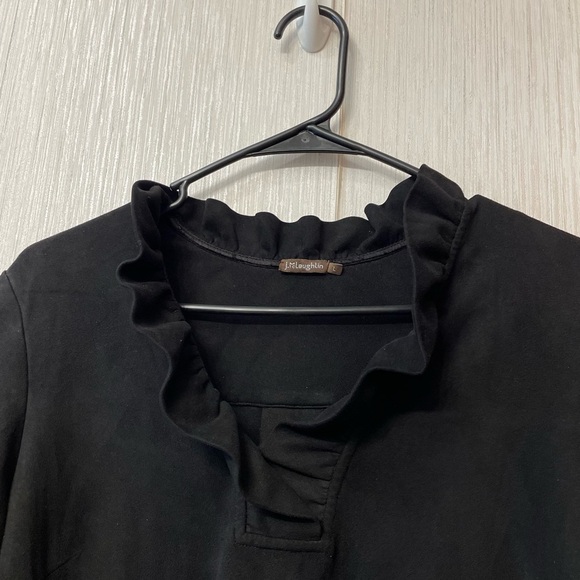 J. McLaughlin Black Durham Knit Ruffled Neck Top - Size Large - Picture 3 of 6